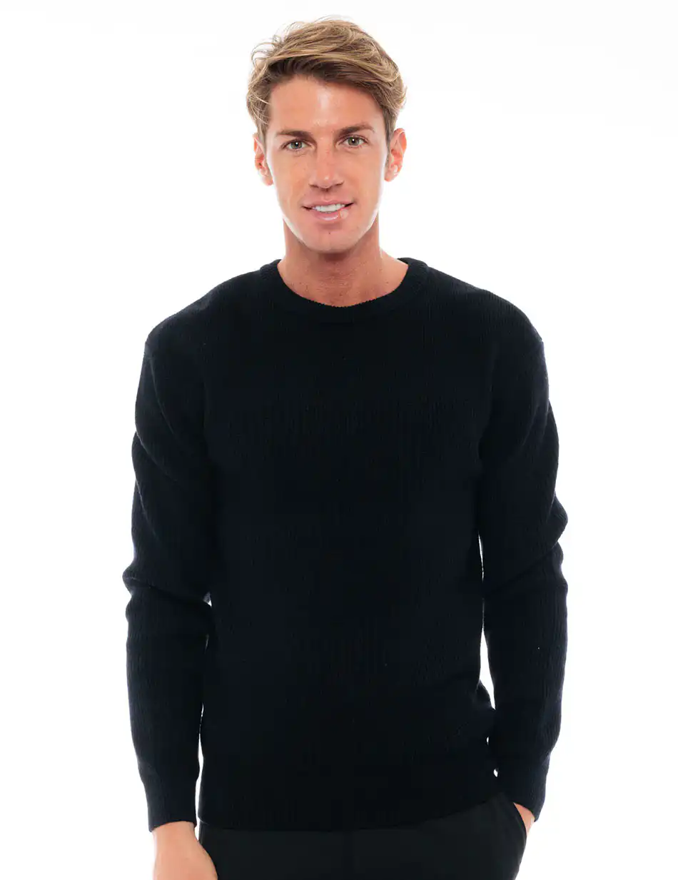 Biston fashion ανδρική πλεκτή μπλούζα με στρογγυλό λαιμό 48-206-025 BLACK