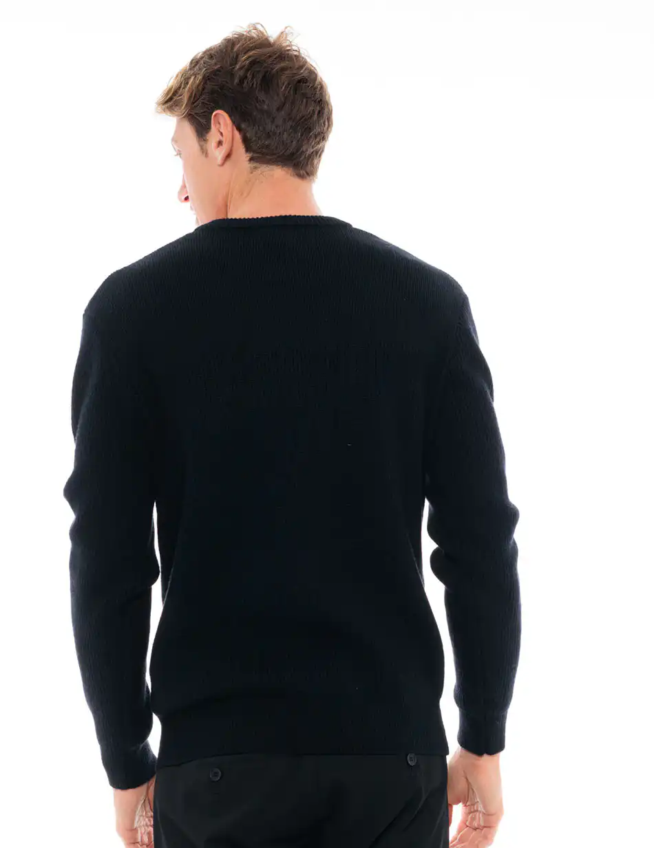 Biston fashion ανδρική πλεκτή μπλούζα με στρογγυλό λαιμό 48-206-025 BLACK