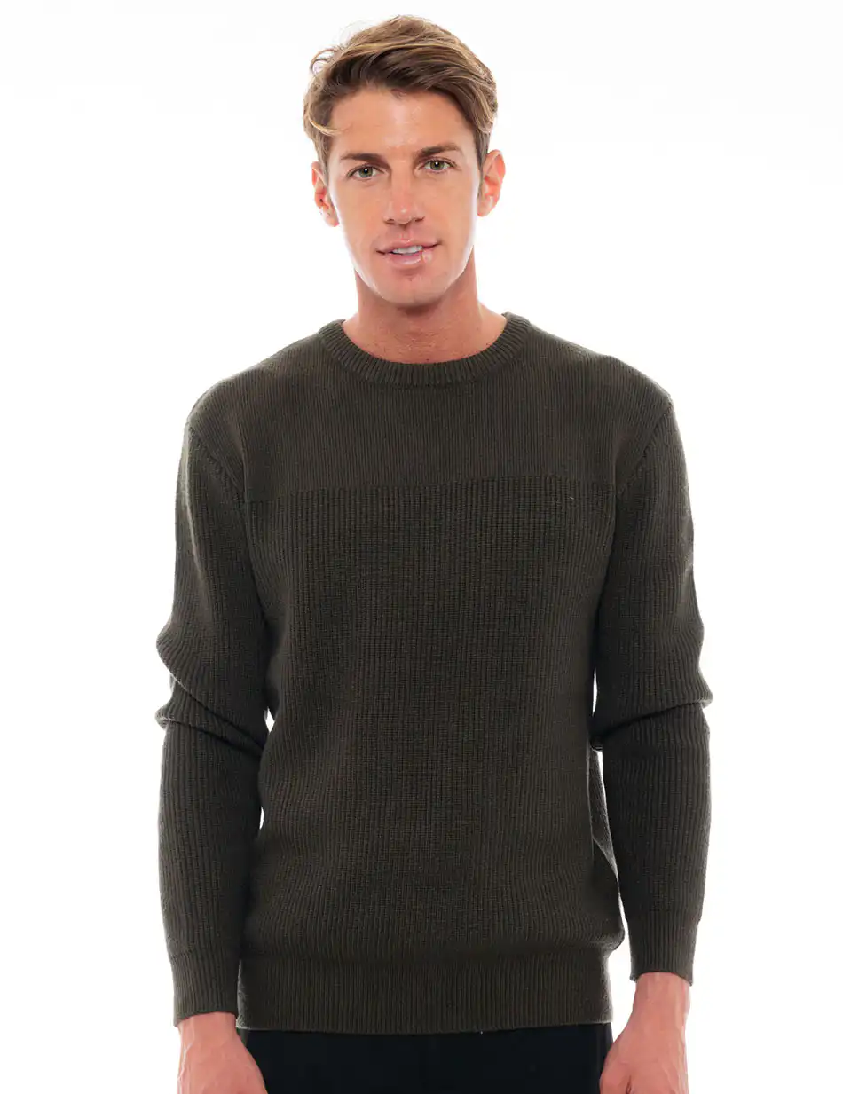 Biston fashion ανδρική πλεκτή μπλούζα με στρογγυλό λαιμό 48-206-025 KHAKI