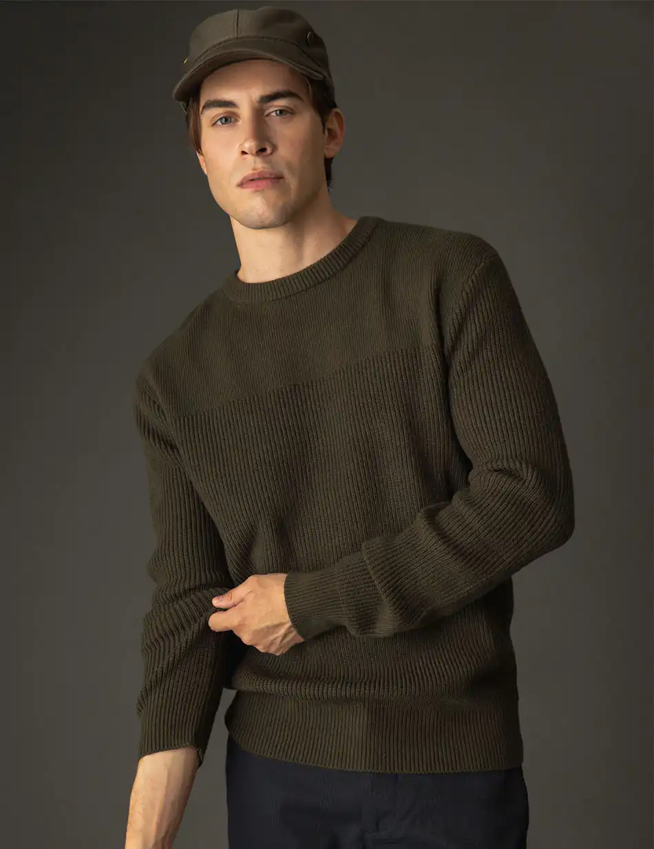 Biston fashion ανδρική πλεκτή μπλούζα με στρογγυλό λαιμό 48-206-025 KHAKI