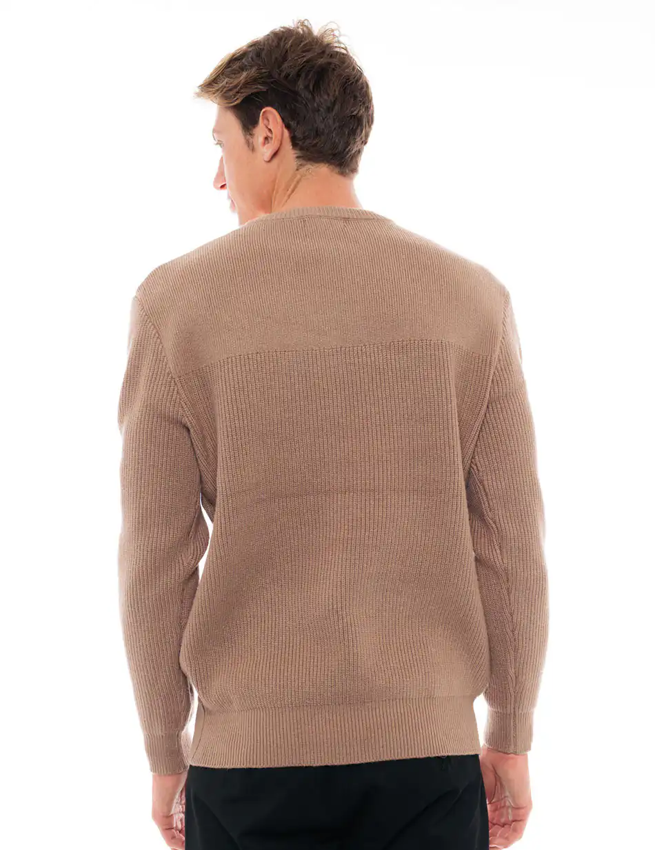 Biston fashion ανδρική πλεκτή μπλούζα με στρογγυλό λαιμό 48-206-025 DK BEIGE