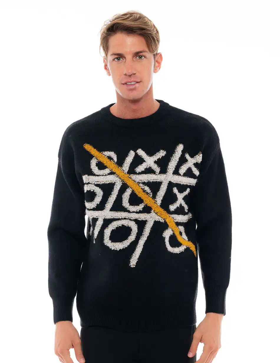 Biston fashion ανδρική πλεκτή μπλούζα με στρογγυλό λαιμό 48-206-026 BLACK