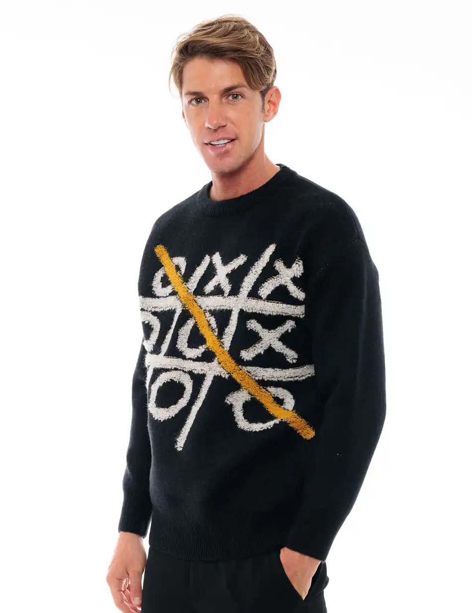 Biston fashion ανδρική πλεκτή μπλούζα με στρογγυλό λαιμό 48-206-026 BLACK