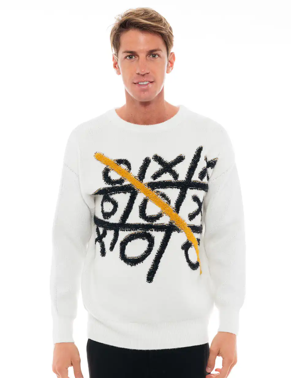 Biston fashion ανδρική πλεκτή μπλούζα με στρογγυλό λαιμό 48-206-026 WHITE