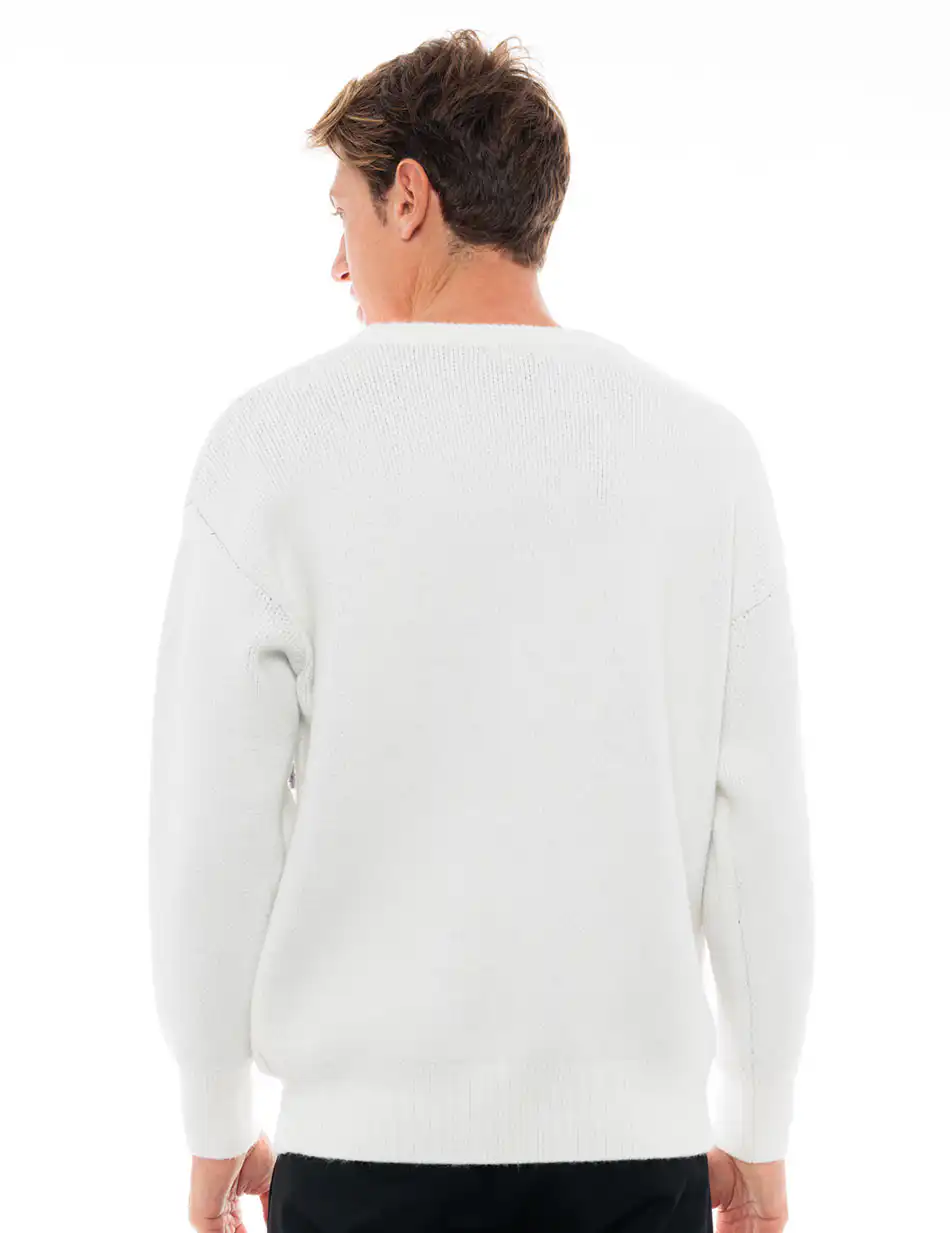 Biston fashion ανδρική πλεκτή μπλούζα με στρογγυλό λαιμό 48-206-026 WHITE