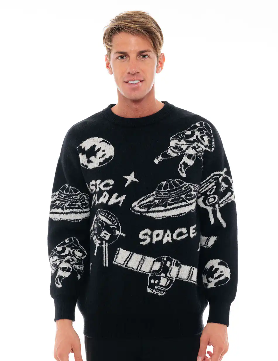 Biston fashion ανδρική πλεκτή μπλούζα με στρογγυλό λαιμό 48-206-027 BLACK