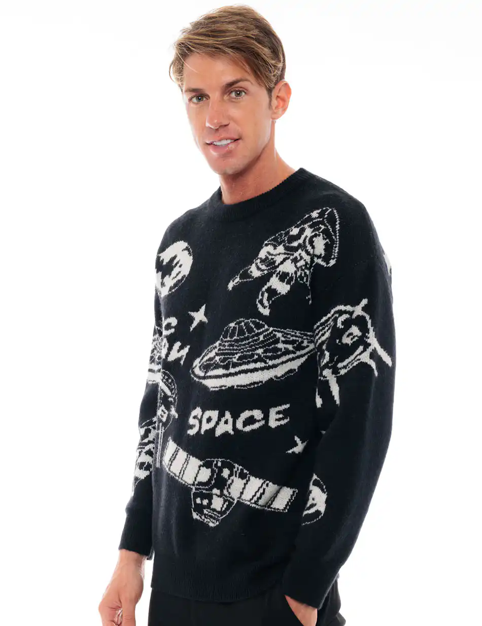 Biston fashion ανδρική πλεκτή μπλούζα με στρογγυλό λαιμό 48-206-027 BLACK