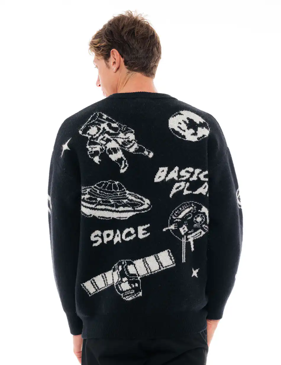 Biston fashion ανδρική πλεκτή μπλούζα με στρογγυλό λαιμό 48-206-027 BLACK