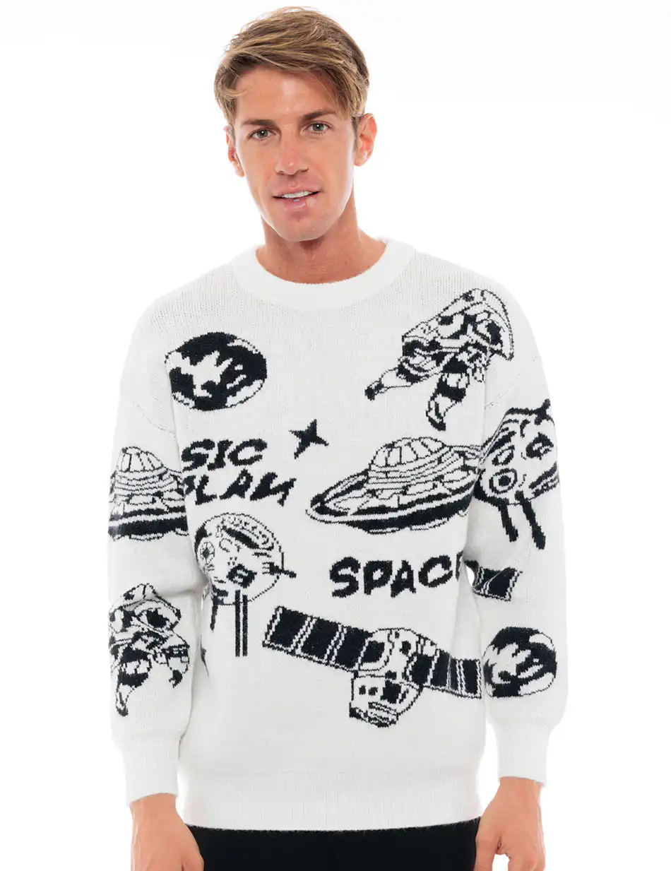 Biston fashion ανδρική πλεκτή μπλούζα με στρογγυλό λαιμό 48-206-027 WHITE