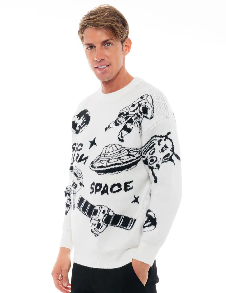 Biston fashion ανδρική πλεκτή μπλούζα με στρογγυλό λαιμό 48-206-027 WHITE