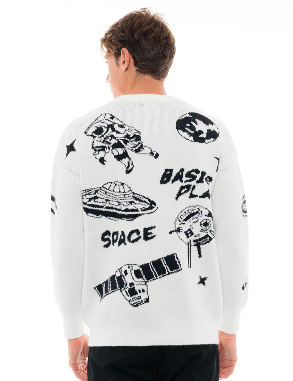 Biston fashion ανδρική πλεκτή μπλούζα με στρογγυλό λαιμό 48-206-027 WHITE