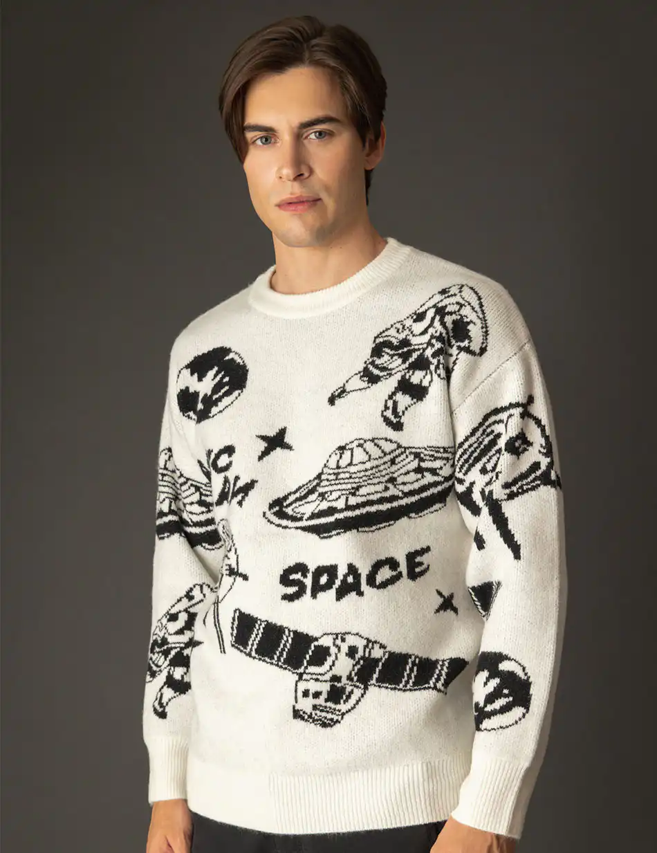 Biston fashion ανδρική πλεκτή μπλούζα με στρογγυλό λαιμό 48-206-027 WHITE