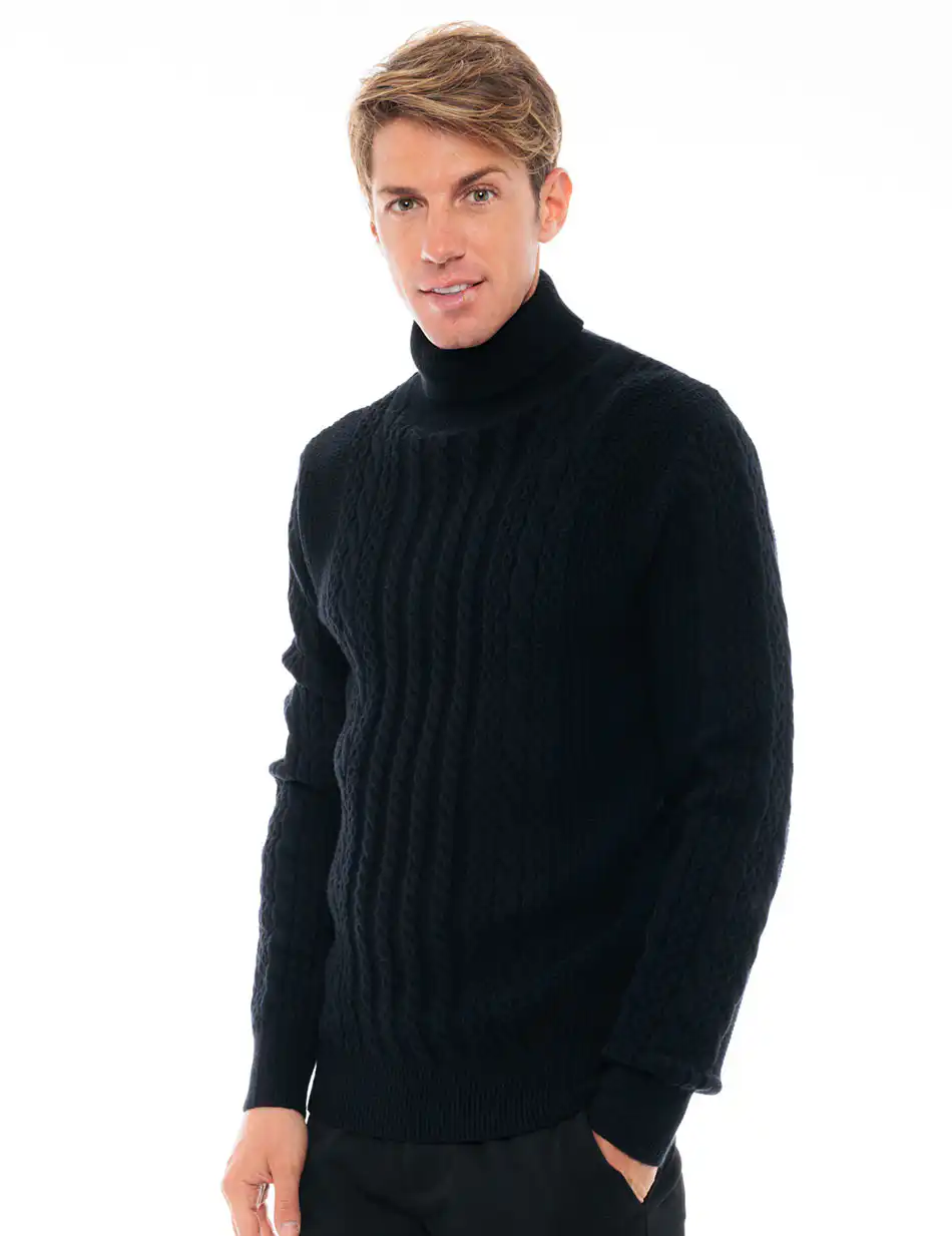 Biston fashion ανδρική πλεκτή μπλούζα με ψηλό γιακά 48-206-028 BLACK