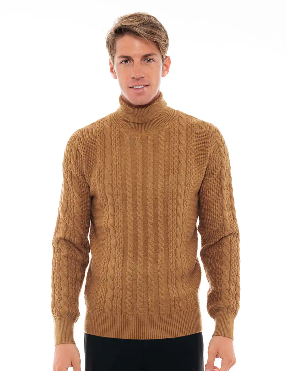 Biston fashion ανδρική πλεκτή μπλούζα με ψηλό γιακά 48-206-028 CAMEL