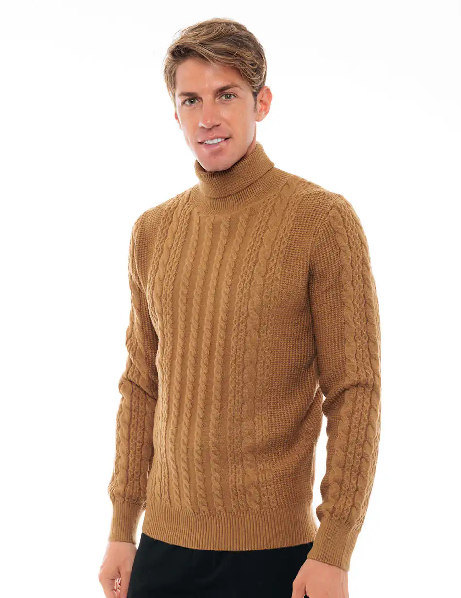 Biston fashion ανδρική πλεκτή μπλούζα με ψηλό γιακά 48-206-028 CAMEL