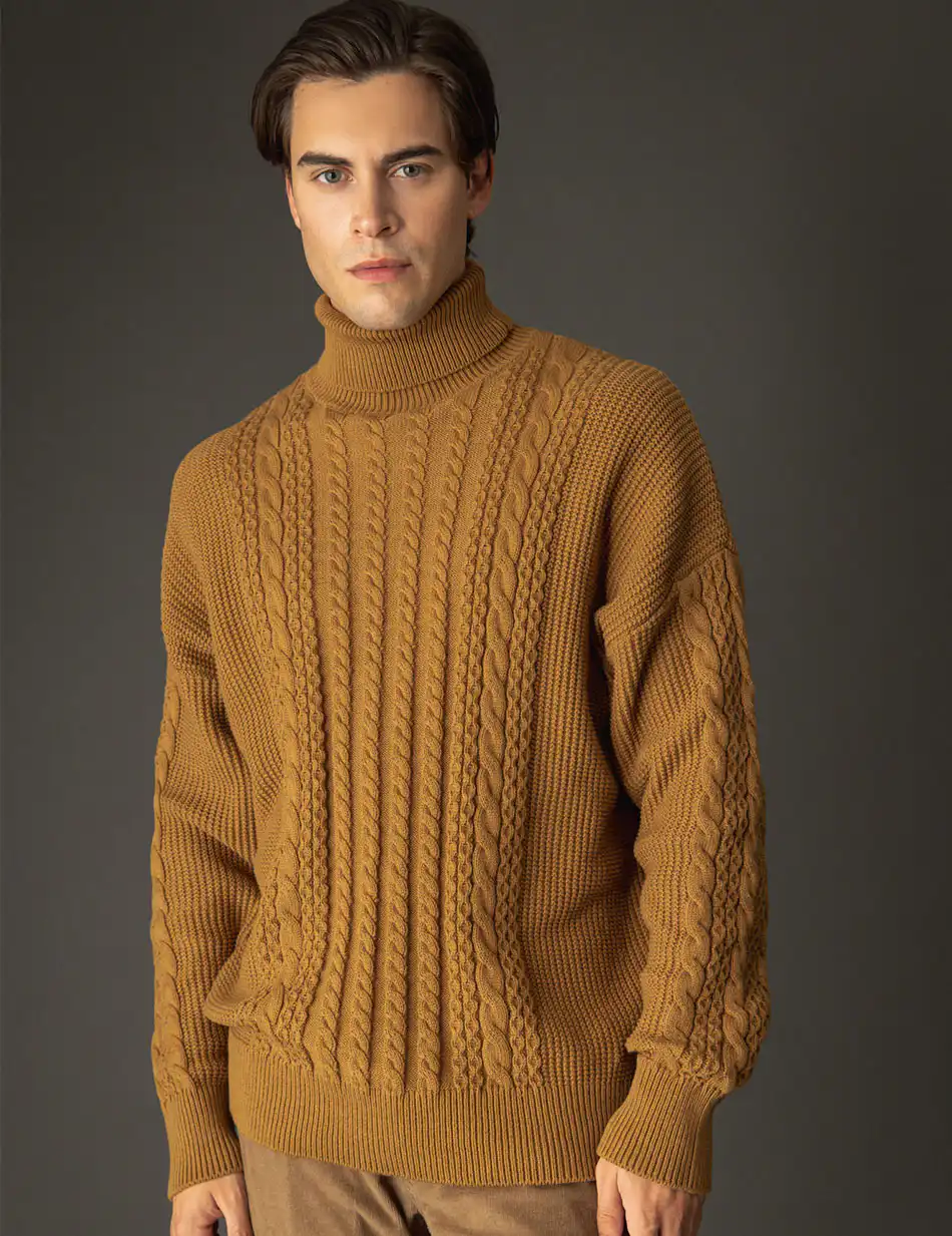 Biston fashion ανδρική πλεκτή μπλούζα με ψηλό γιακά 48-206-028 CAMEL