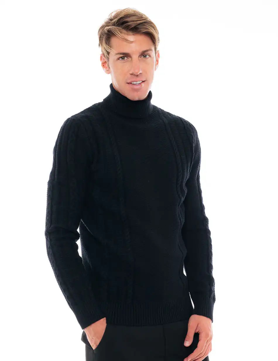 Biston fashion ανδρική πλεκτή μπλούζα με ψηλό γιακά 48-206-035 BLACK