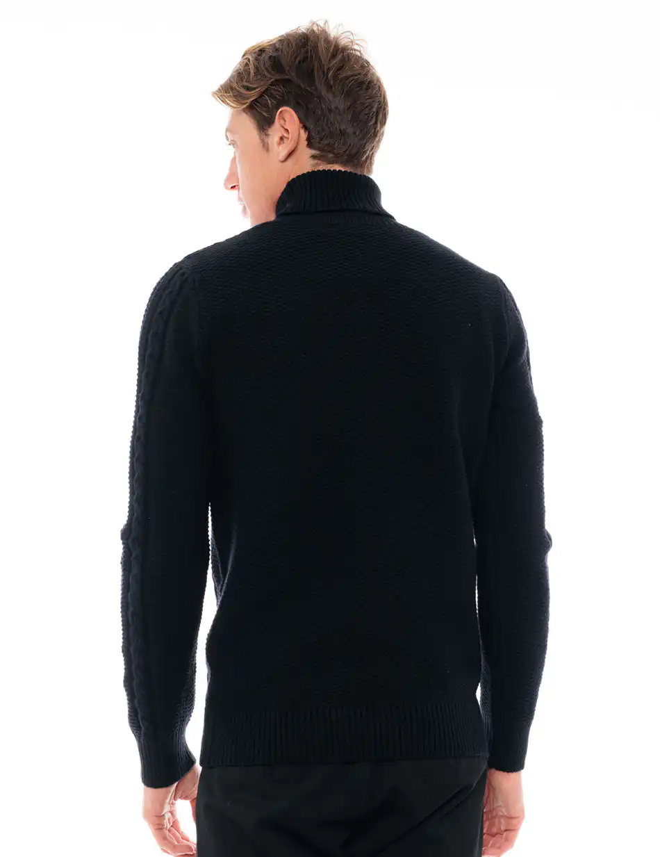 Biston fashion ανδρική πλεκτή μπλούζα με ψηλό γιακά 48-206-035 BLACK