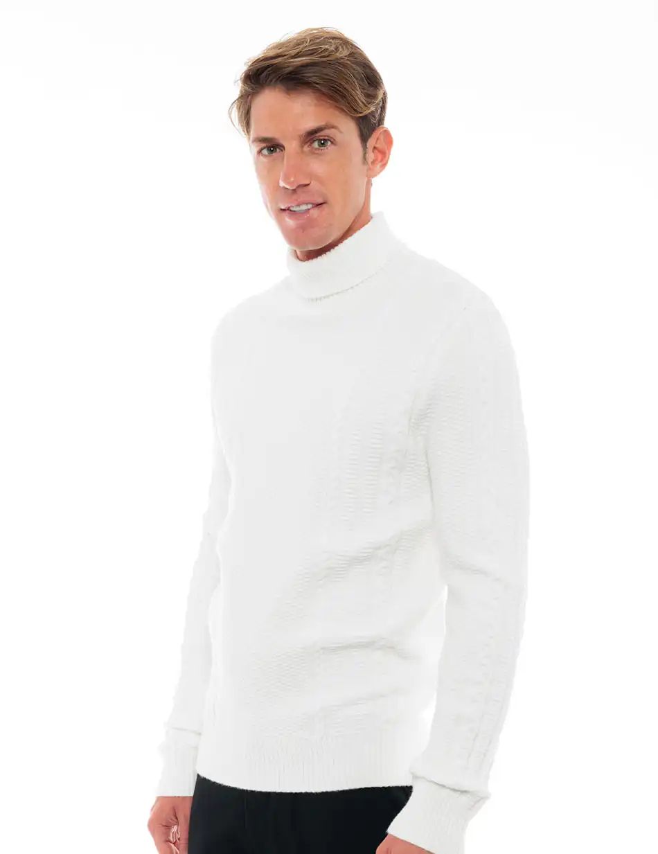 Biston fashion ανδρική πλεκτή μπλούζα με ψηλό γιακά 48-206-035 OFF WHITE