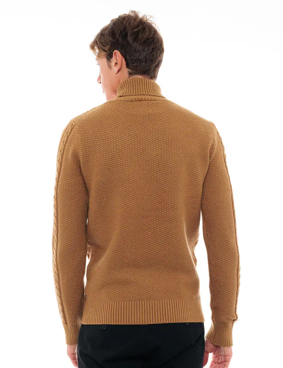 Biston fashion ανδρική πλεκτή μπλούζα με ψηλό γιακά 48-206-035 CAMEL