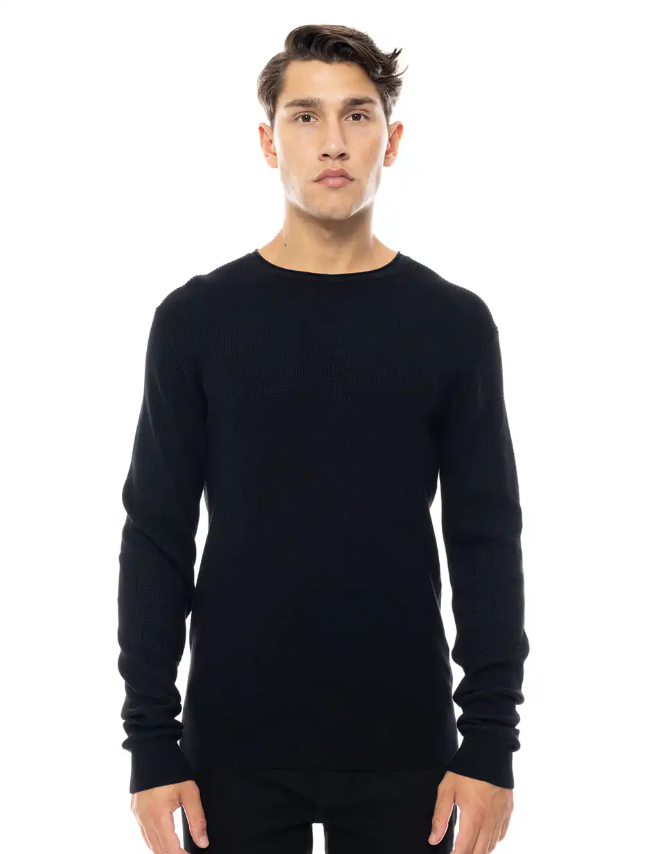 Smart fashion ανδρική πλεκτή μπλούζα με στρογγυλό λαιμό 48-206-046 BLACK