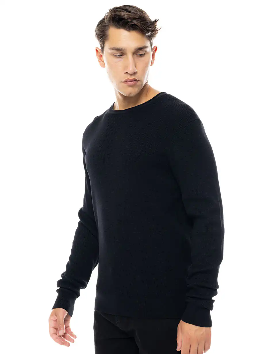 Smart fashion ανδρική πλεκτή μπλούζα με στρογγυλό λαιμό 48-206-046 BLACK