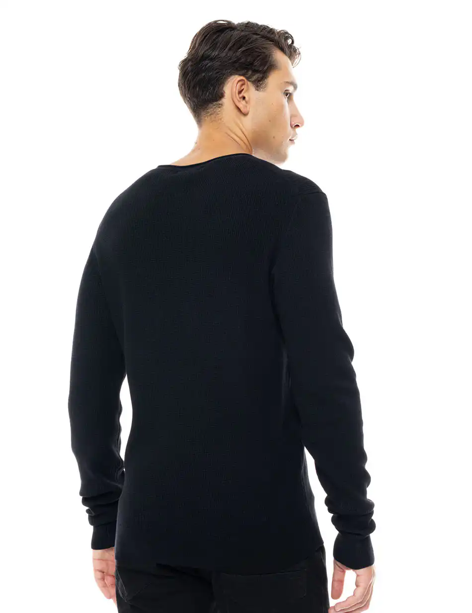 Smart fashion ανδρική πλεκτή μπλούζα με στρογγυλό λαιμό 48-206-046 BLACK