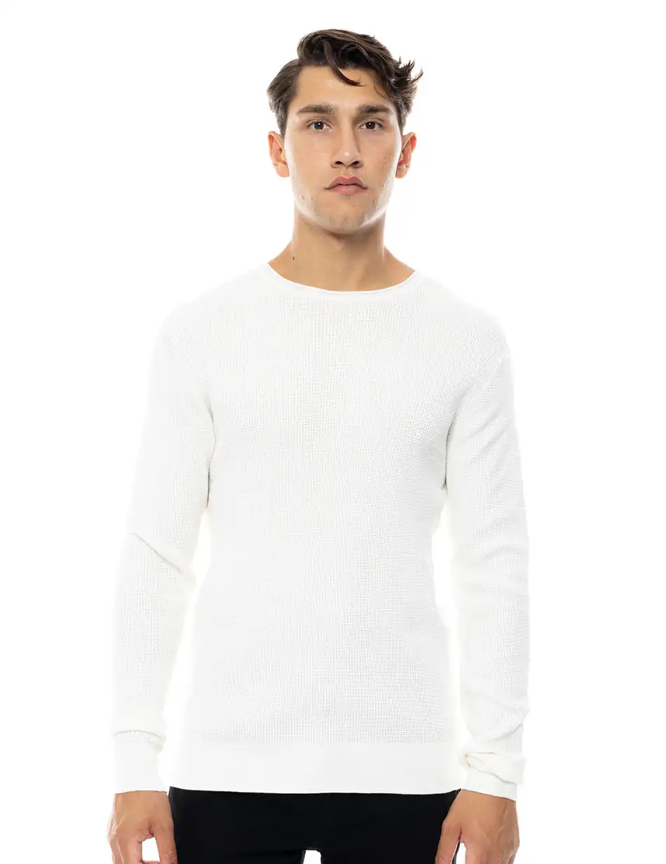 Smart fashion ανδρική πλεκτή μπλούζα με στρογγυλό λαιμό 48-206-046 OFF WHITE