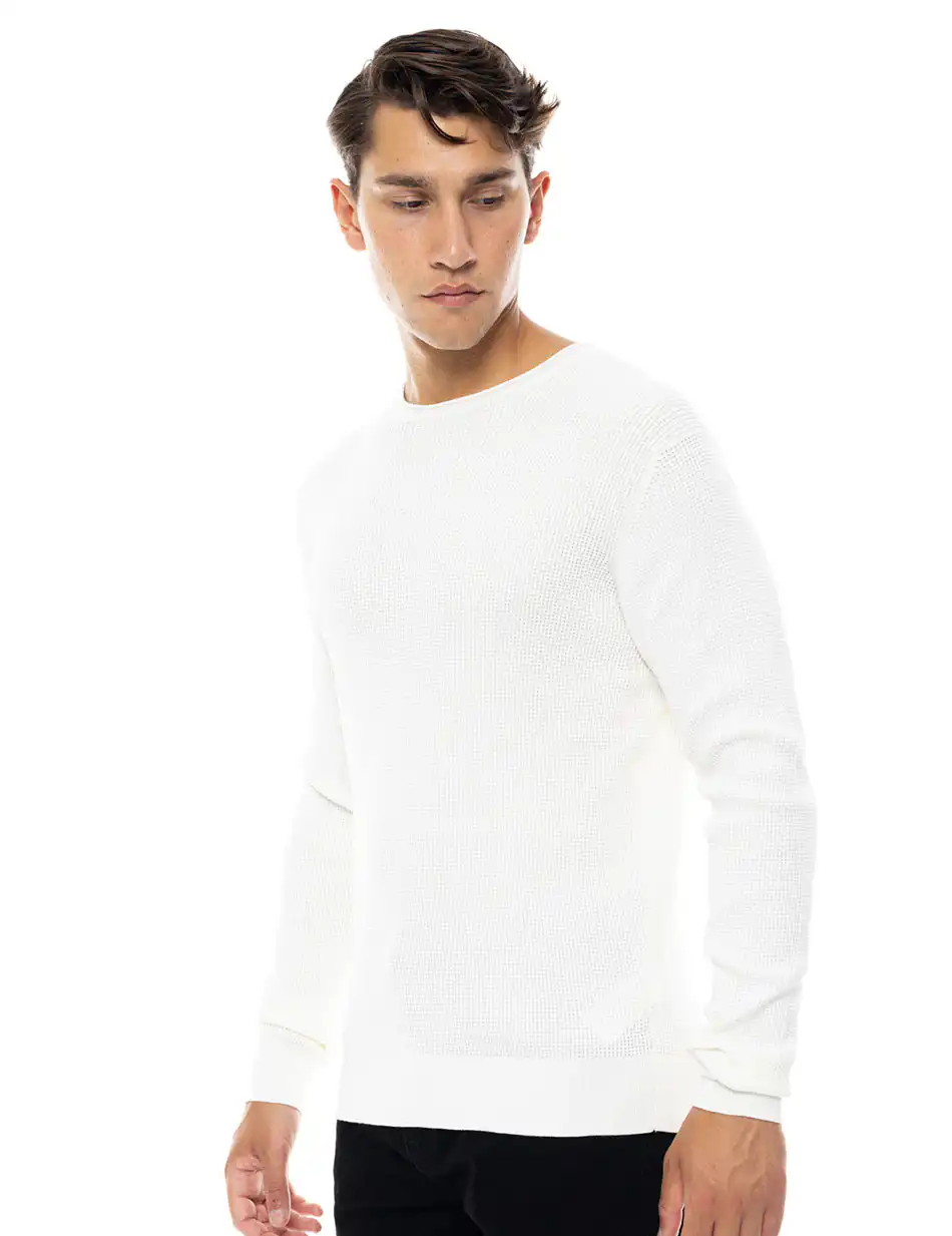 Smart fashion ανδρική πλεκτή μπλούζα με στρογγυλό λαιμό 48-206-046 OFF WHITE