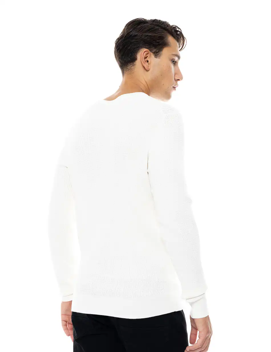 Smart fashion ανδρική πλεκτή μπλούζα με στρογγυλό λαιμό 48-206-046 OFF WHITE