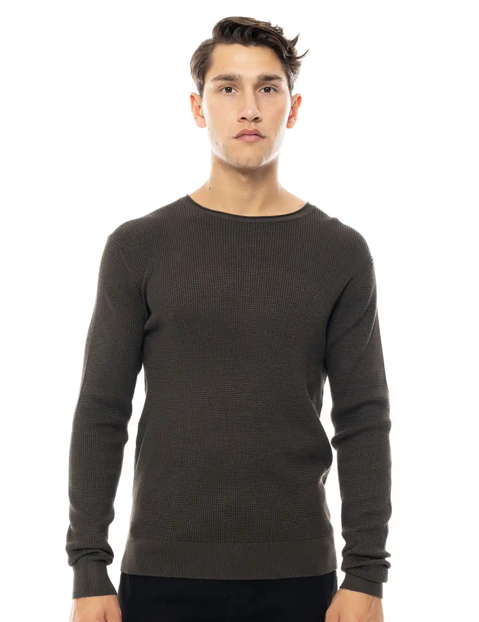 Smart fashion ανδρική πλεκτή μπλούζα με στρογγυλό λαιμό 48-206-046 KHAKI