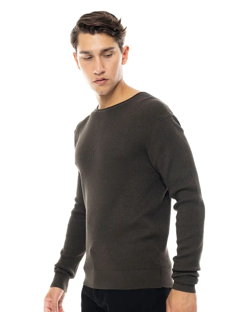 Smart fashion ανδρική πλεκτή μπλούζα με στρογγυλό λαιμό 48-206-046 KHAKI