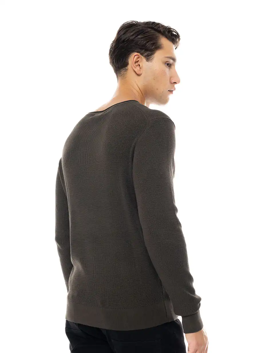 Smart fashion ανδρική πλεκτή μπλούζα με στρογγυλό λαιμό 48-206-046 KHAKI