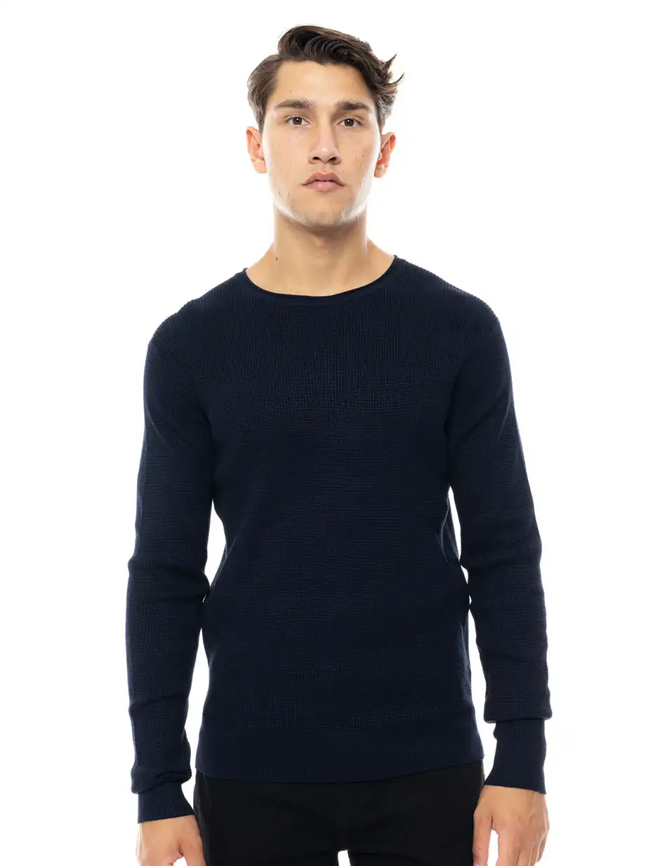 Smart fashion ανδρική πλεκτή μπλούζα με στρογγυλό λαιμό 48-206-046 NAVY