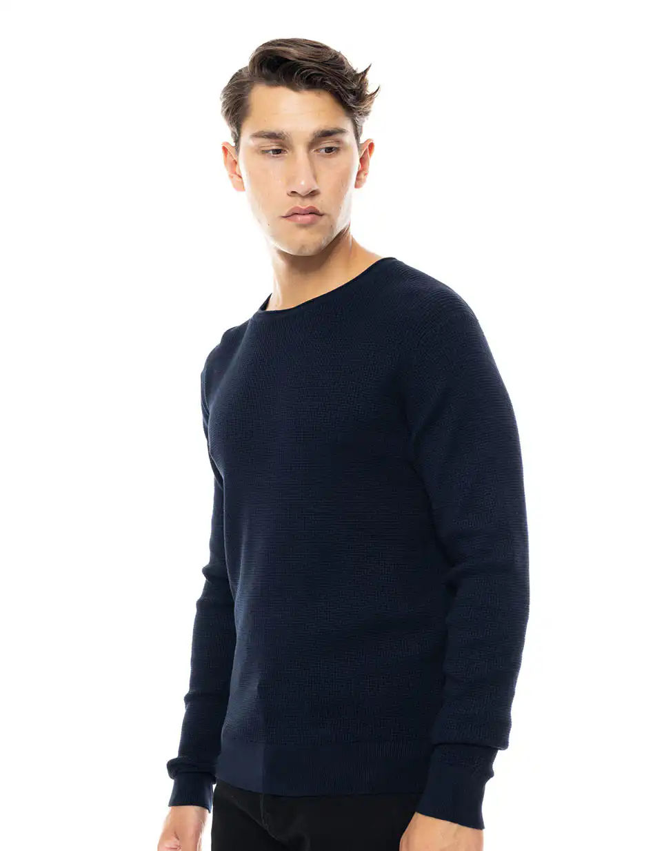 Smart fashion ανδρική πλεκτή μπλούζα με στρογγυλό λαιμό 48-206-046 NAVY