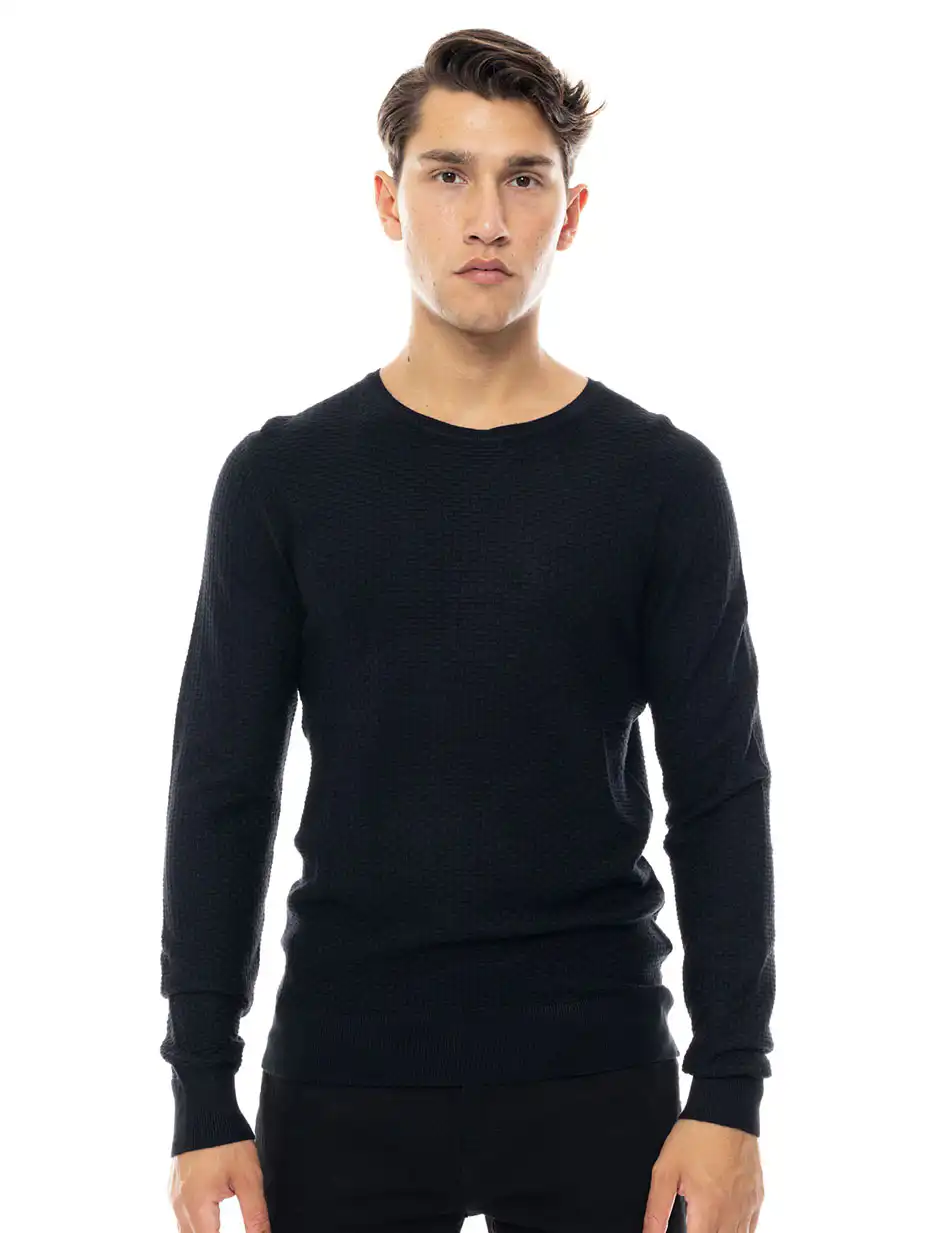 Smart fashion ανδρική πλεκτή μπλούζα με στρογγυλό λαιμό 48-206-047 BLACK
