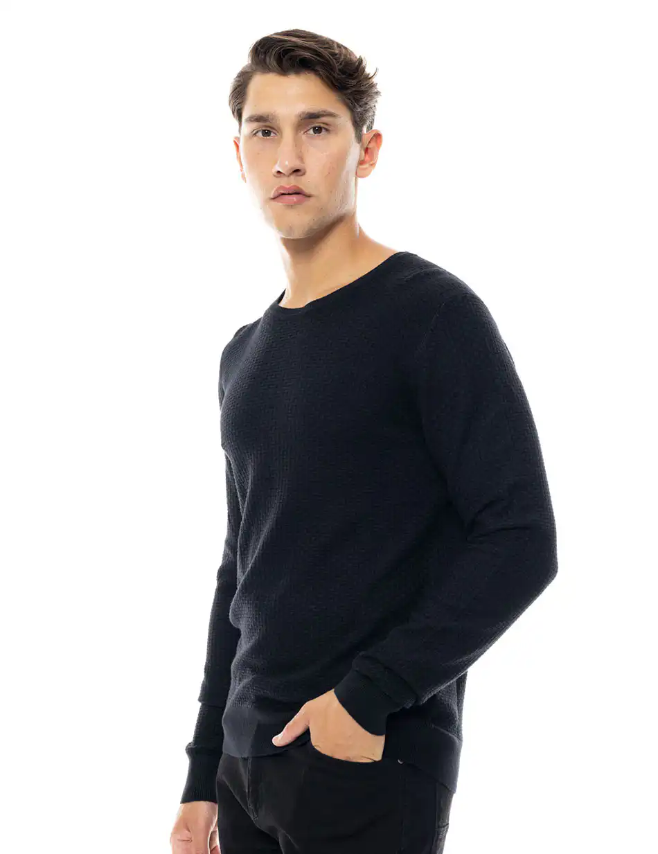 Smart fashion ανδρική πλεκτή μπλούζα με στρογγυλό λαιμό 48-206-047 BLACK
