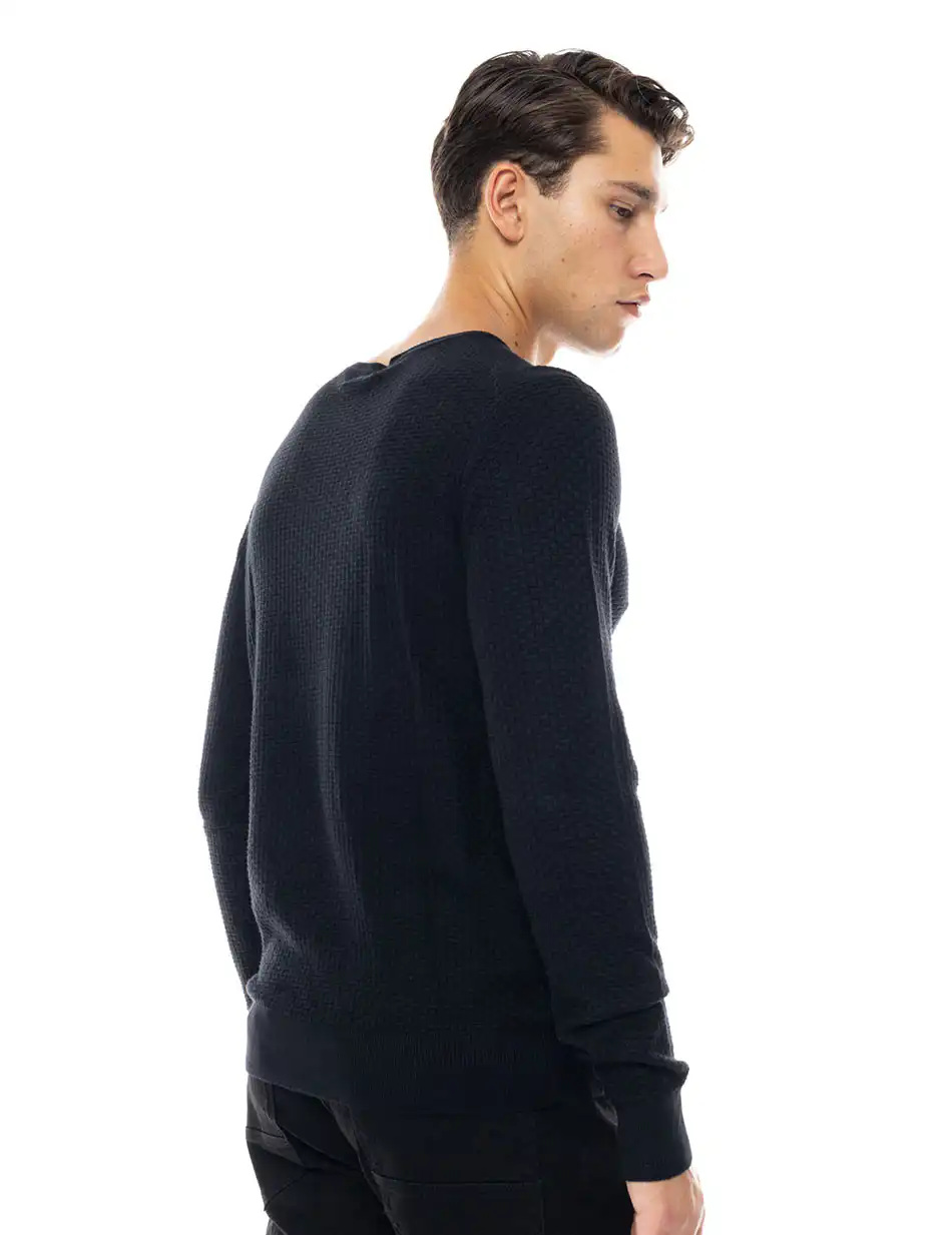 Smart fashion ανδρική πλεκτή μπλούζα με στρογγυλό λαιμό 48-206-047 BLACK