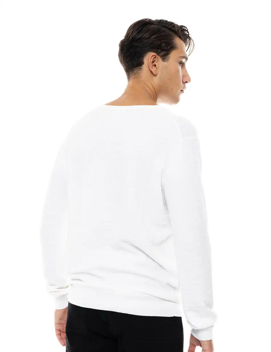 Smart fashion ανδρική πλεκτή μπλούζα με στρογγυλό λαιμό 48-206-047 OFF WHITE