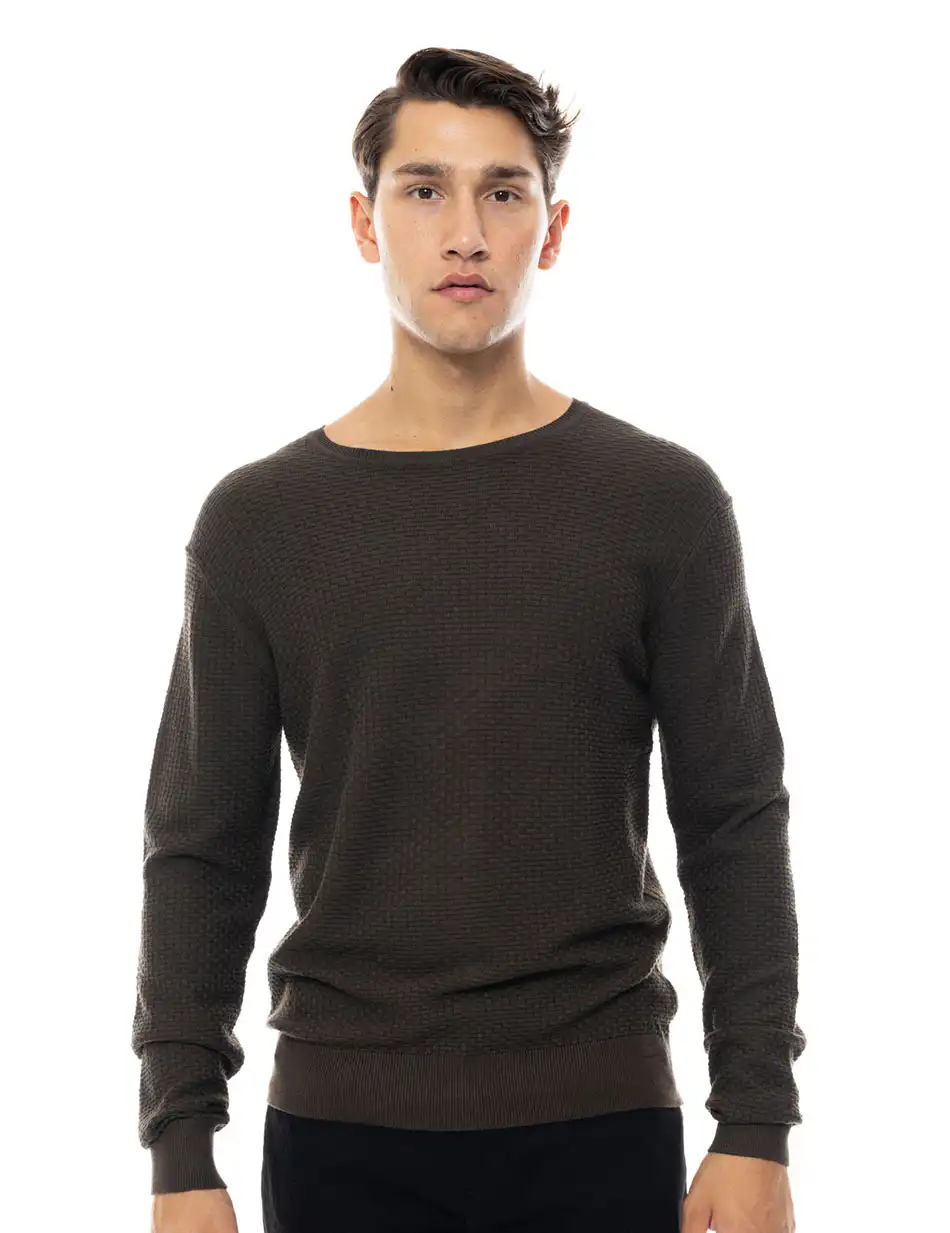 Smart fashion ανδρική πλεκτή μπλούζα με στρογγυλό λαιμό 48-206-047 KHAKI