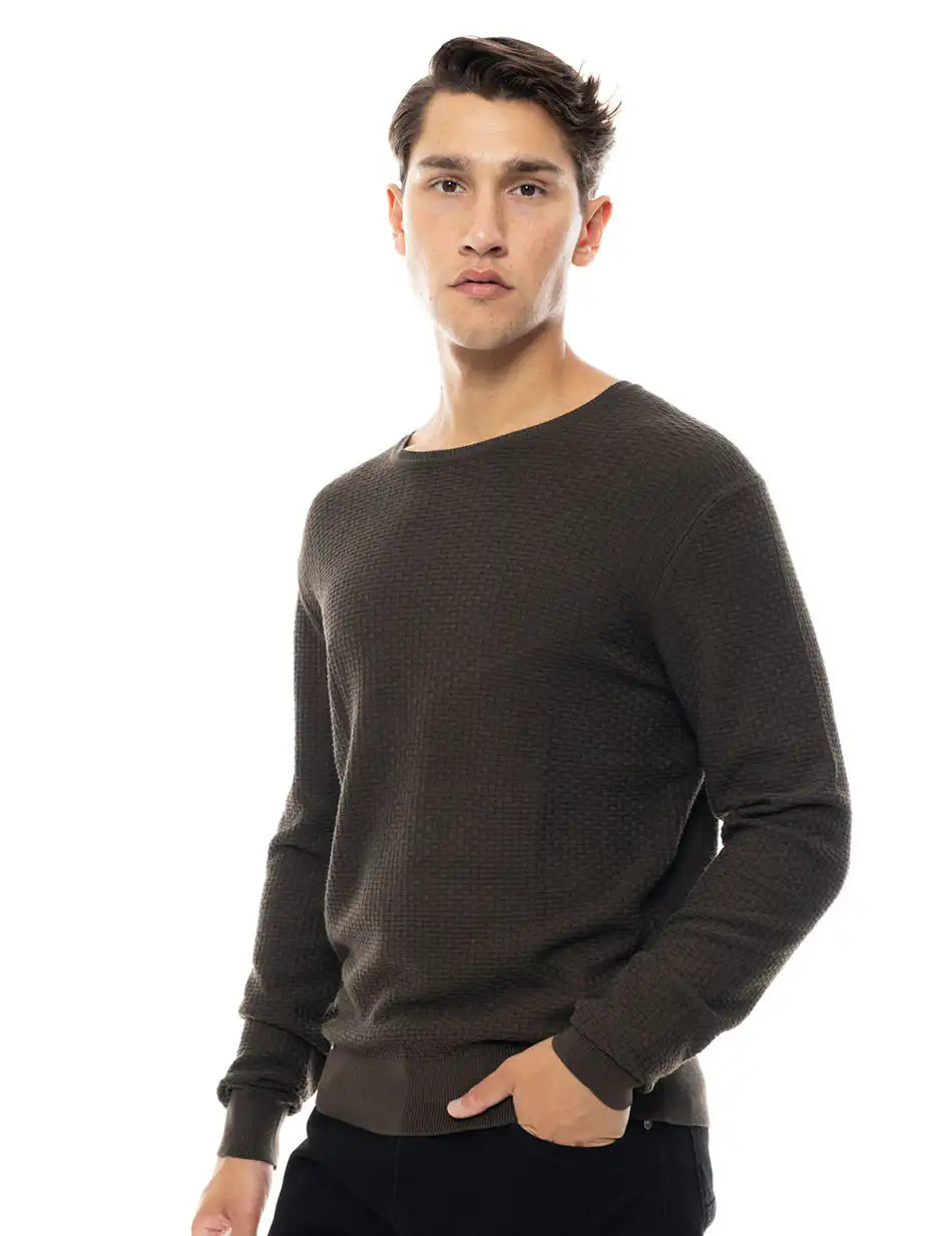 Smart fashion ανδρική πλεκτή μπλούζα με στρογγυλό λαιμό 48-206-047 KHAKI