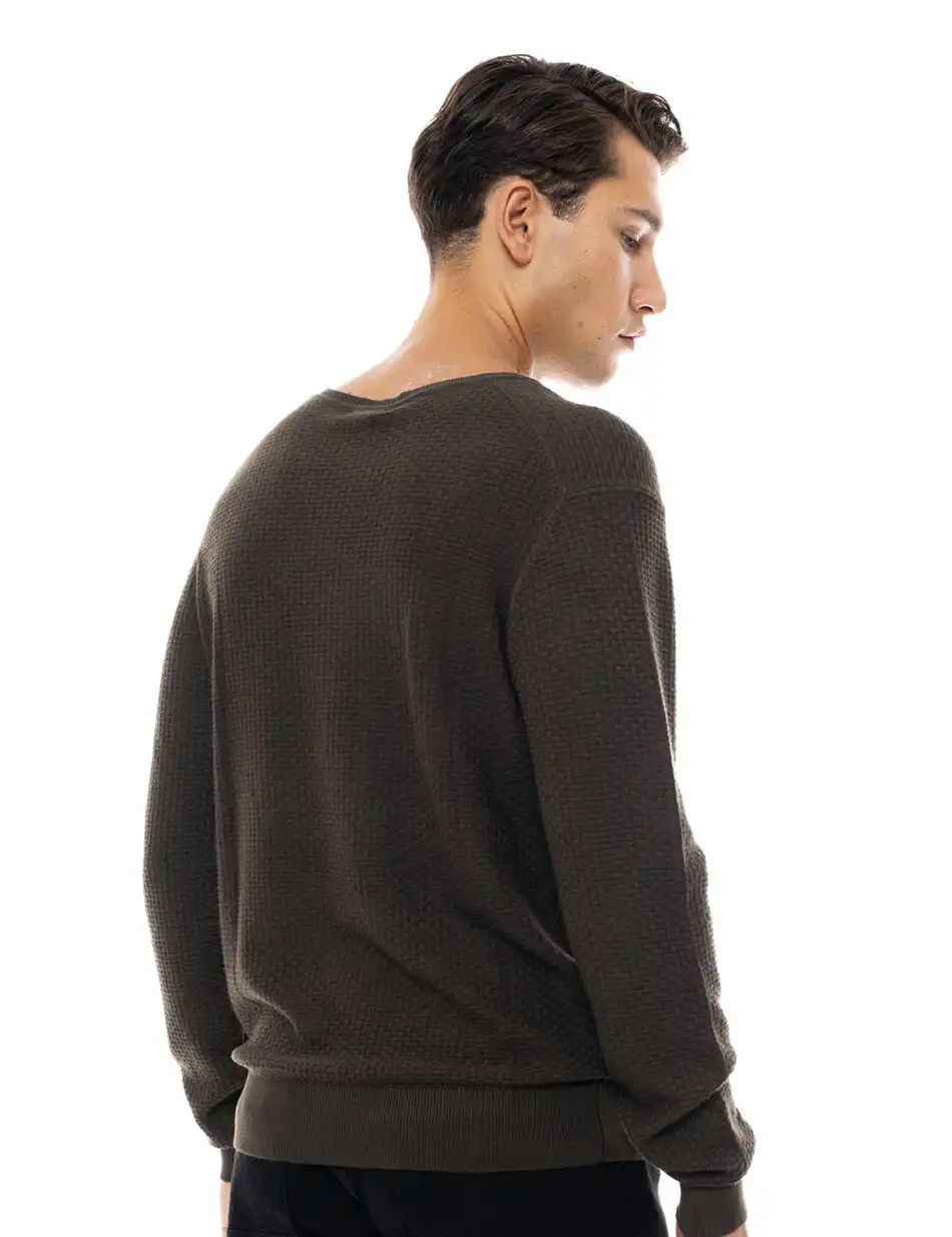 Smart fashion ανδρική πλεκτή μπλούζα με στρογγυλό λαιμό 48-206-047 KHAKI