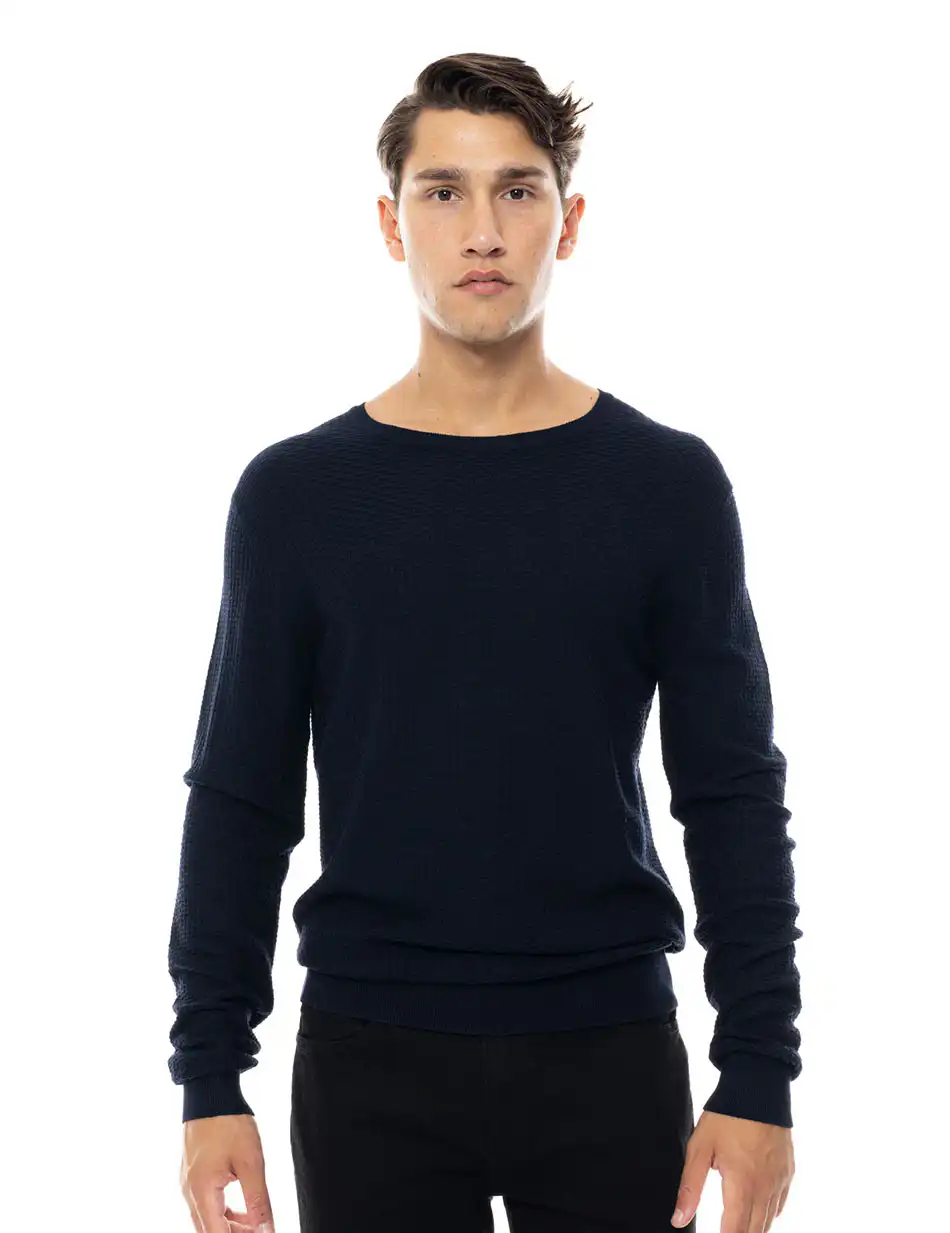 Smart fashion ανδρική πλεκτή μπλούζα με στρογγυλό λαιμό 48-206-047 NAVY