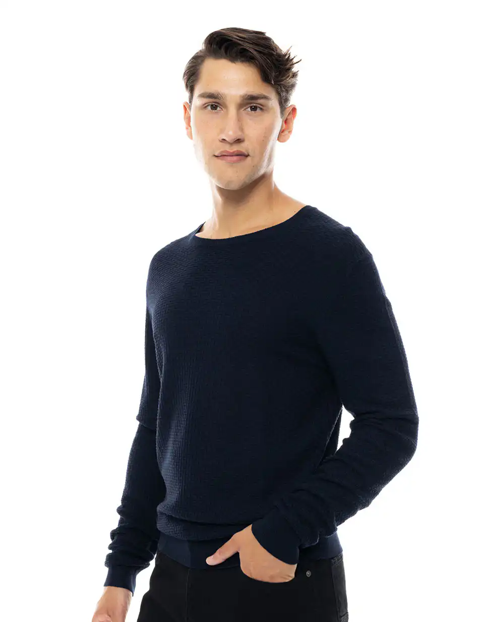 Smart fashion ανδρική πλεκτή μπλούζα με στρογγυλό λαιμό 48-206-047 NAVY