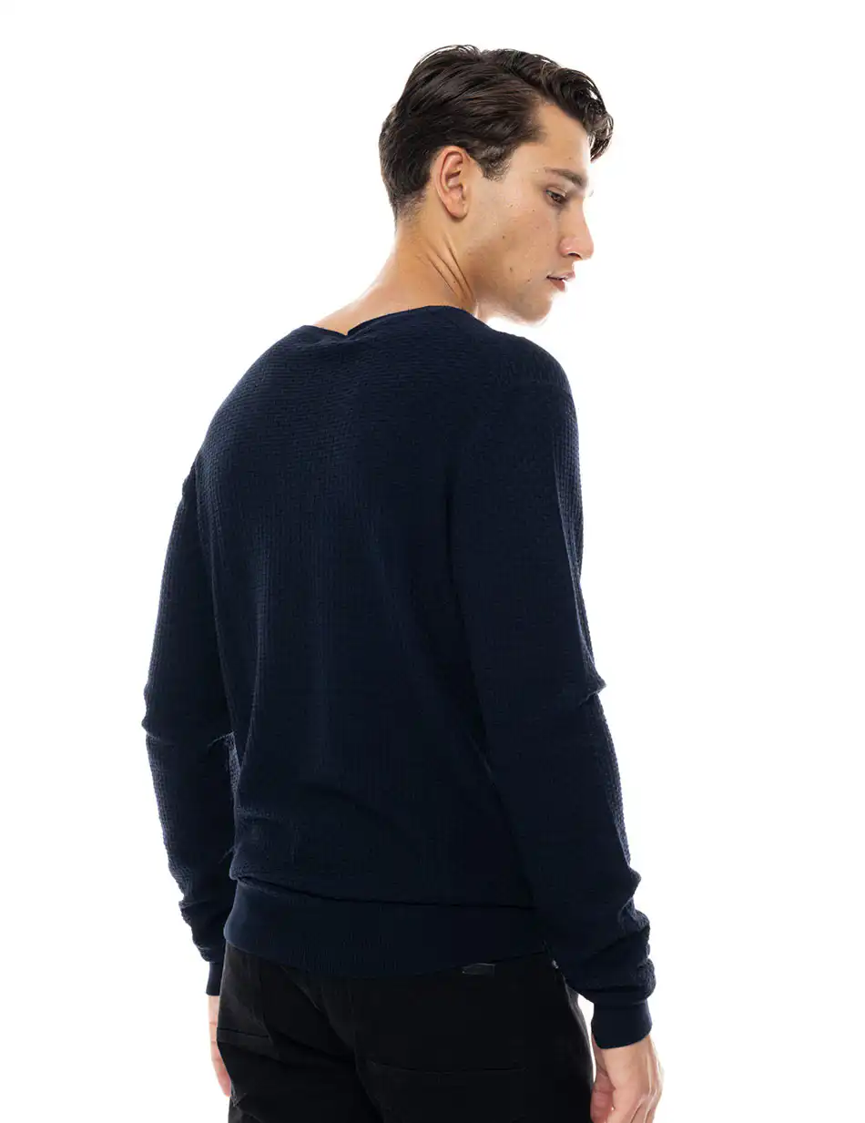 Smart fashion ανδρική πλεκτή μπλούζα με στρογγυλό λαιμό 48-206-047 NAVY