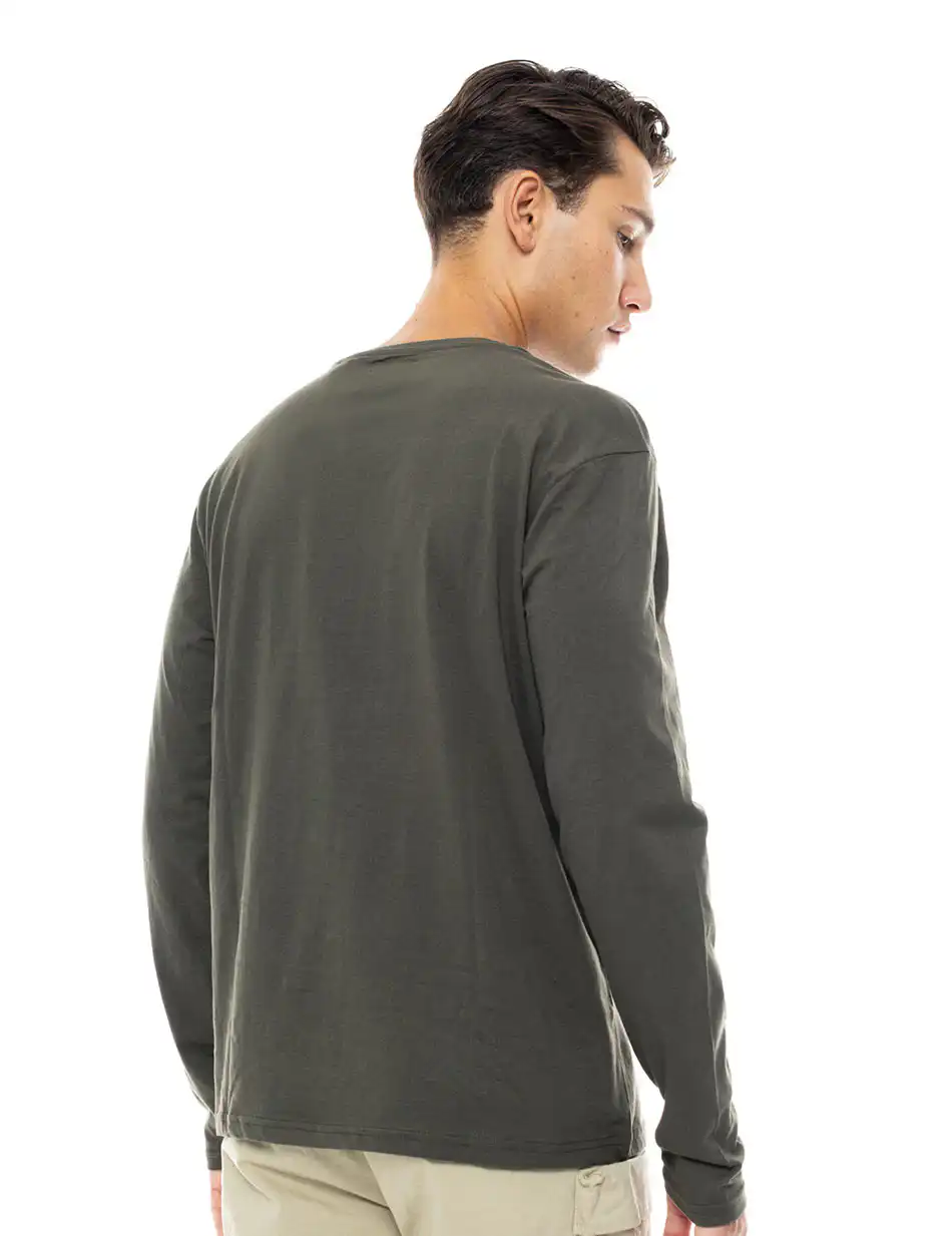 Smart fashion ανδρική μπλούζα με μακρύ μανίκι και τύπωμα 48-206-049 DK GREEN