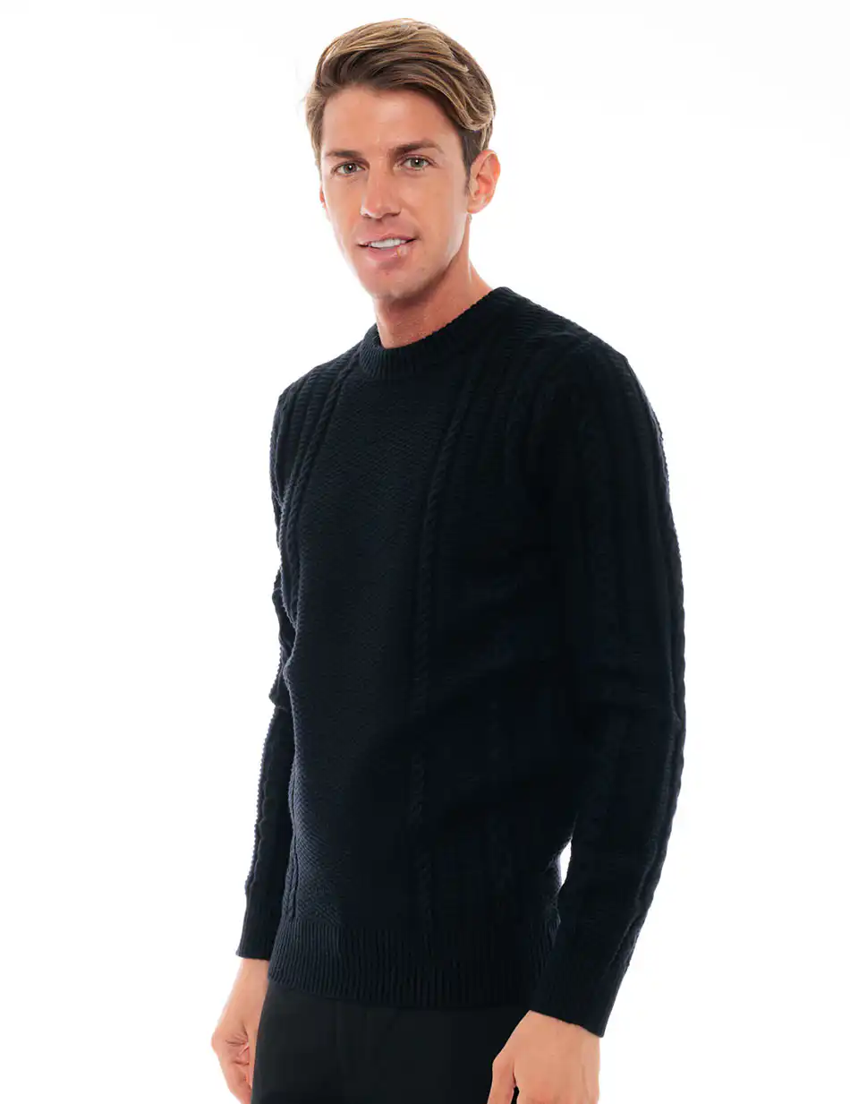 Biston fashion ανδρική πλεκτή μπλούζα με στρογγυλό λαιμό 48-206-050 BLACK