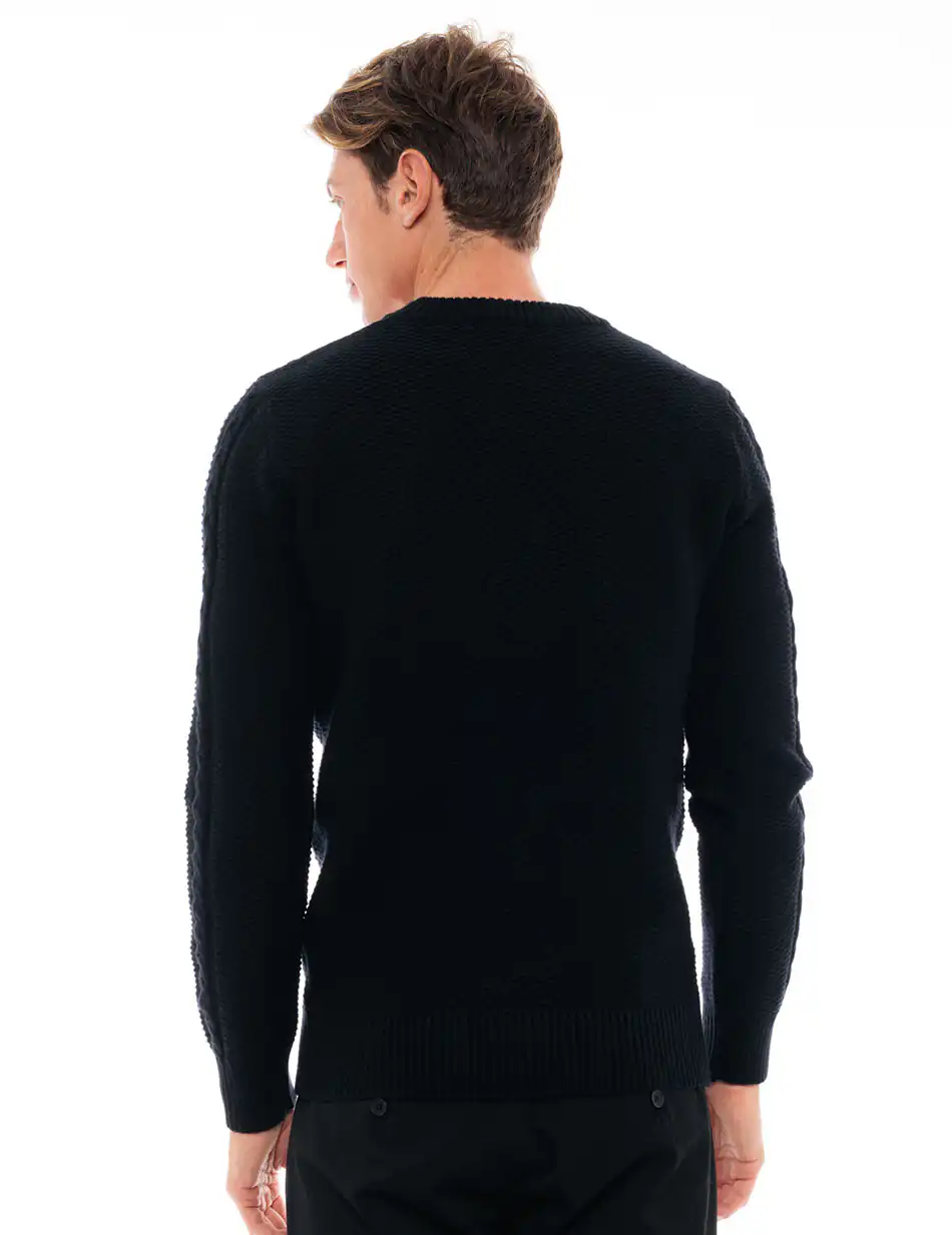 Biston fashion ανδρική πλεκτή μπλούζα με στρογγυλό λαιμό 48-206-050 BLACK