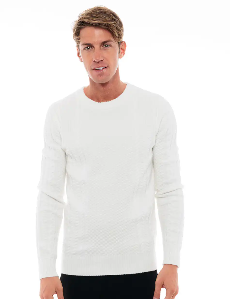 Biston fashion ανδρική πλεκτή μπλούζα με στρογγυλό λαιμό 48-206-050 OFF WHITE