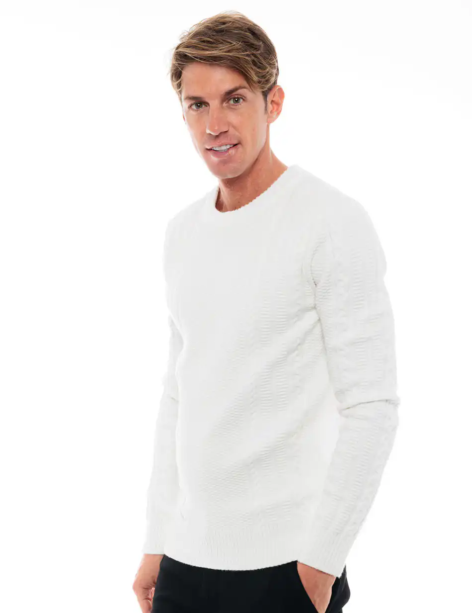 Biston fashion ανδρική πλεκτή μπλούζα με στρογγυλό λαιμό 48-206-050 OFF WHITE